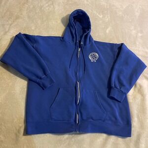 Streetwear‎ Mens Blue Hanes Cotton Full Zip Hoodie Sweatshirt Graphic Size Large